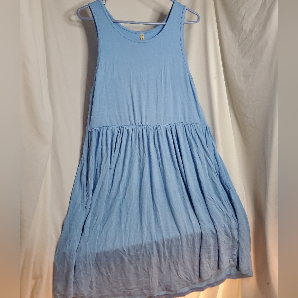 Blue Comfy Dress Size M Medium Sefforano Pockets Stretchy Loose Fit Rayon Summer